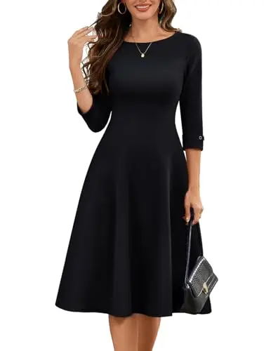 navy blue dress for baby girl FENSACE Black Dresses for Women Summer Work Funeral Modest Graduation Semi main image 1